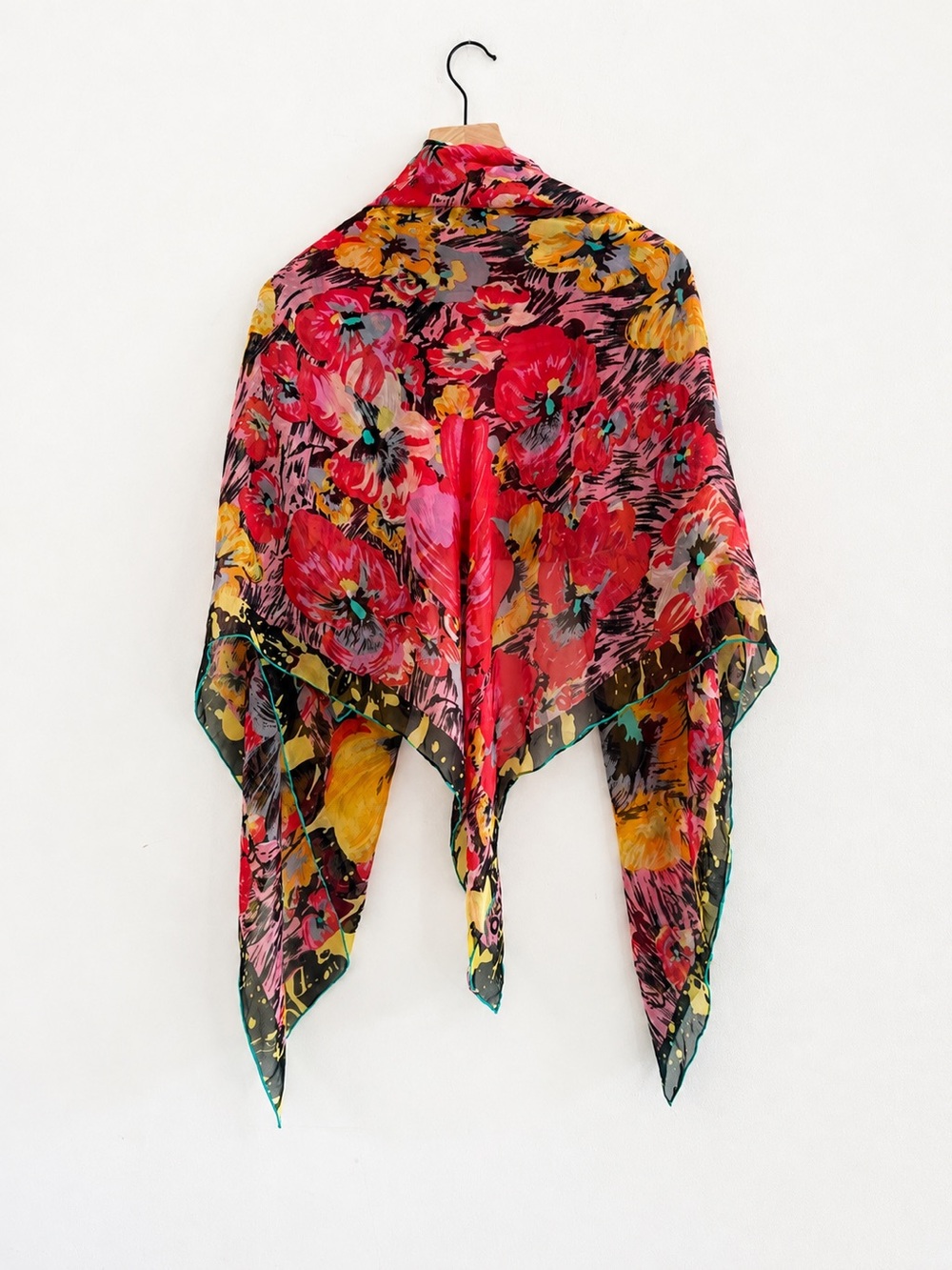Vintage Kenzo Paris Oversized Mousseline Silk Poppy Floral Scarf Wrap 51x52